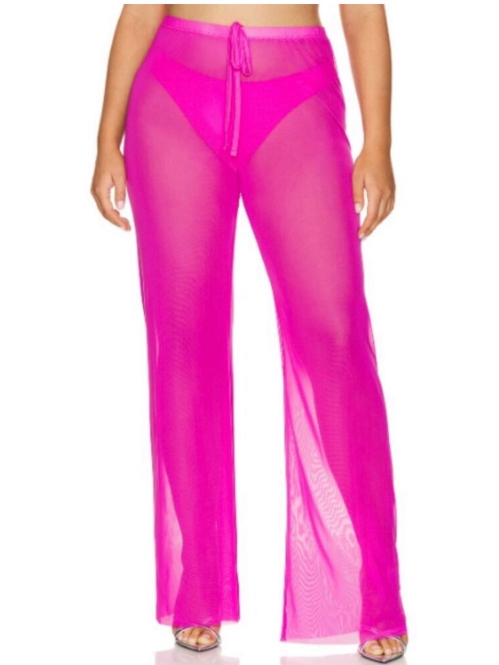 GOOD AMERICAN Sheer Mesh Drawstring Beach Pants - PINK Glow NWT MSRP $109